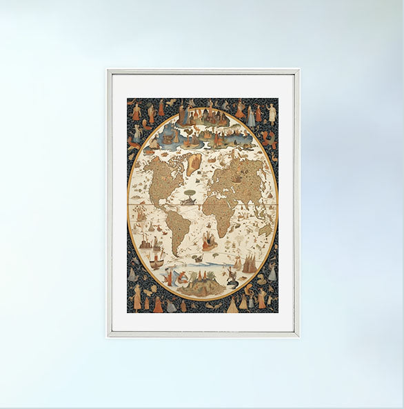 世界地図のアートポスター銀フレームあり