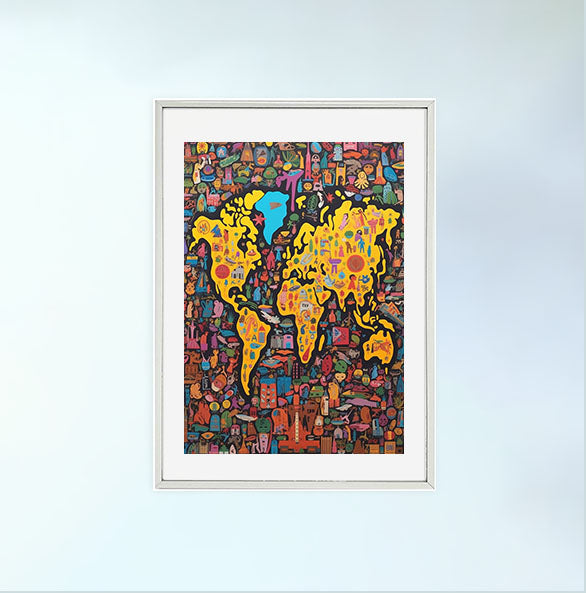 世界地図のアートポスター銀フレームあり