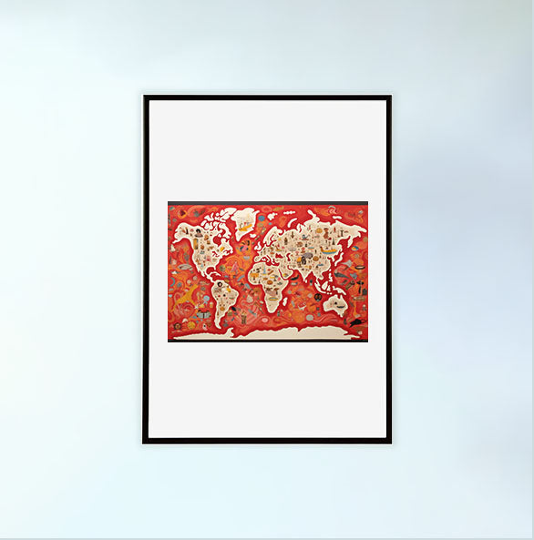 世界地図のアートポスター黒フレームあり