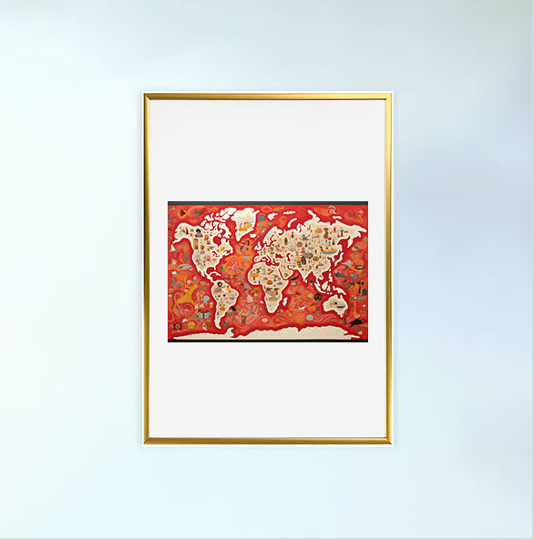 世界地図のアートポスター金フレームあり