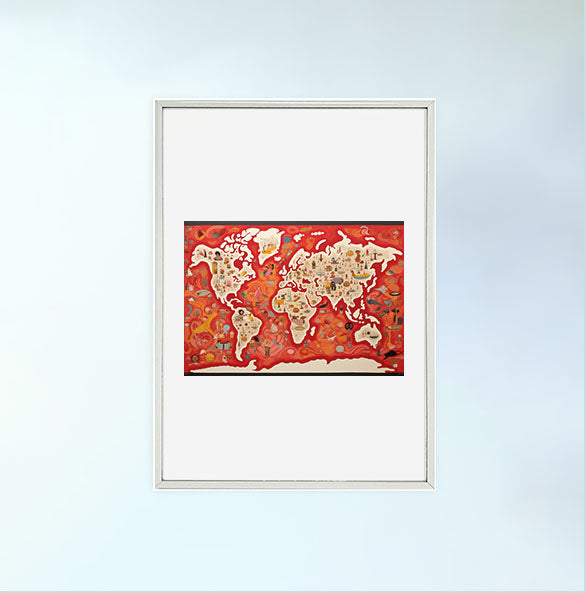 世界地図のアートポスター銀フレームあり