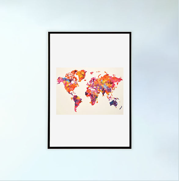 世界地図のアートポスター黒フレームあり