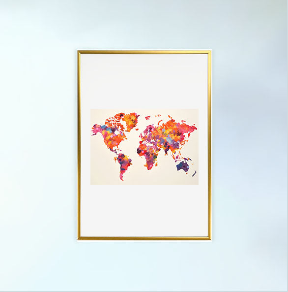 世界地図のアートポスター金フレームあり