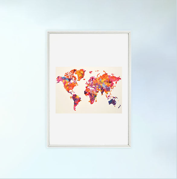 世界地図のアートポスター白フレームあり
