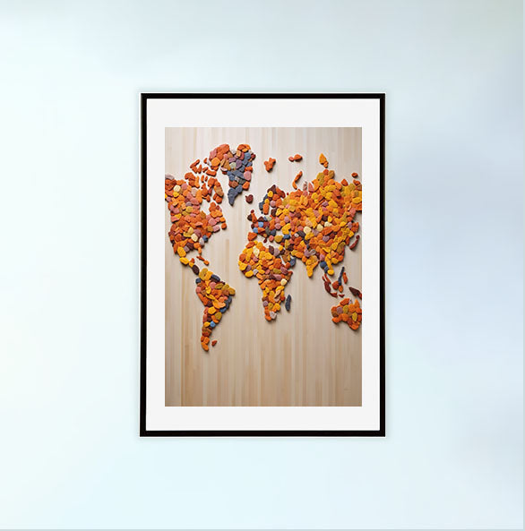 世界地図のアートポスター黒フレームあり