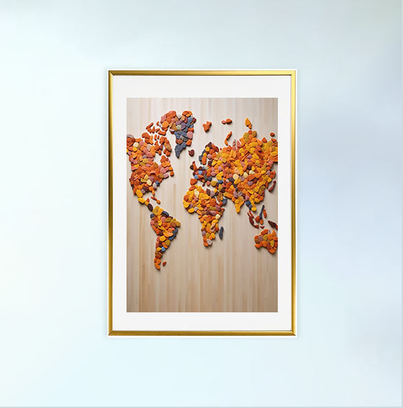 世界地図のアートポスター金フレームあり