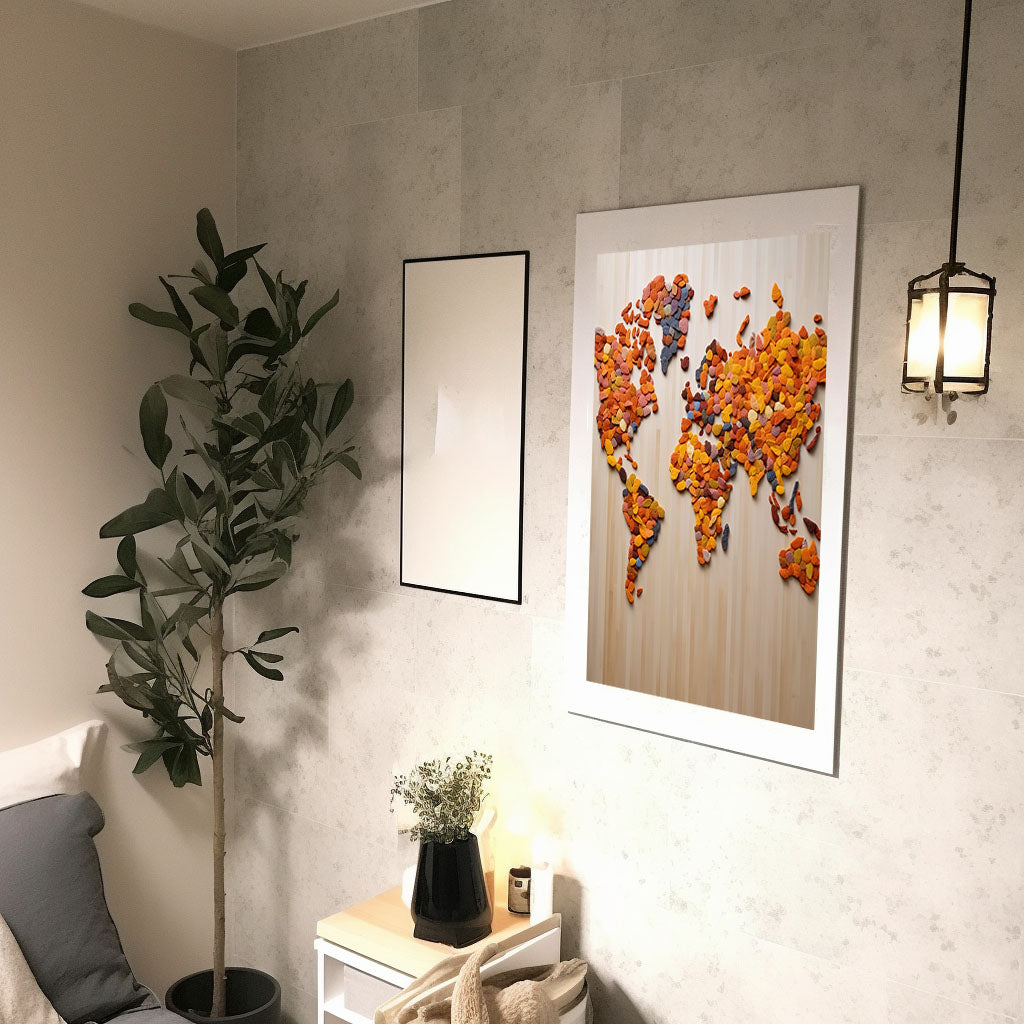 世界地図のアートポスター廊下配置イメージ