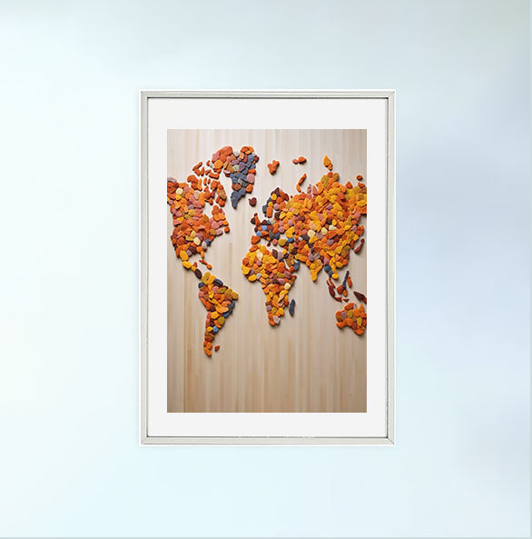 世界地図のアートポスター銀フレームあり