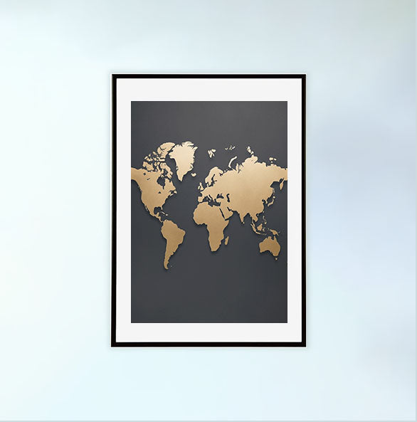世界地図のアートポスター黒フレームあり