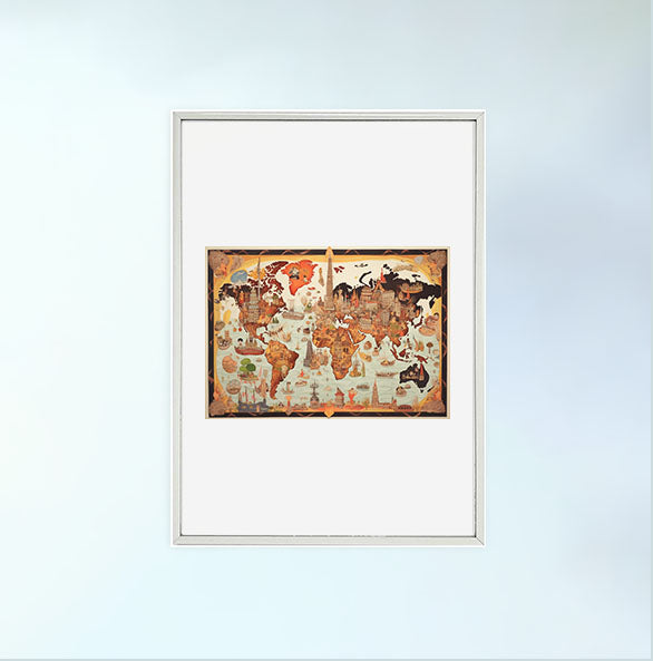 世界地図のアートポスター銀フレームあり