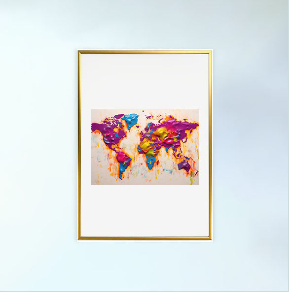 世界地図のアートポスター金フレームあり