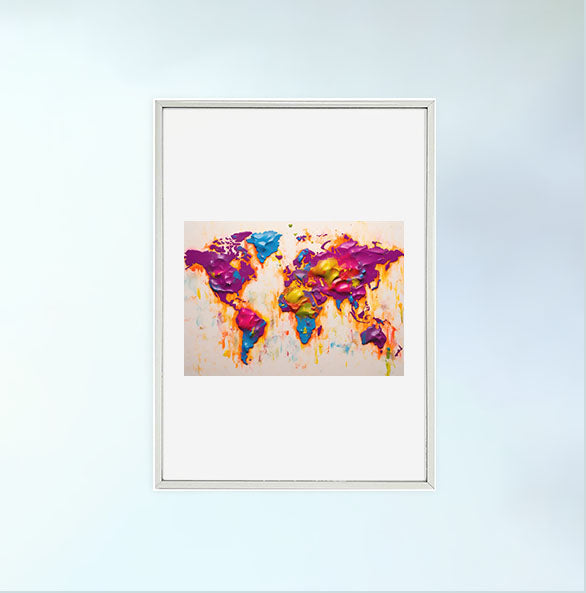 世界地図のアートポスター銀フレームあり