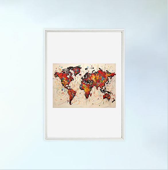 世界地図のアートポスター白フレームあり