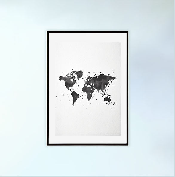 世界地図のアートポスター黒フレームあり