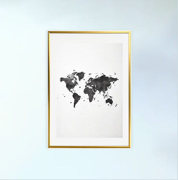 世界地図のアートポスター金フレームあり