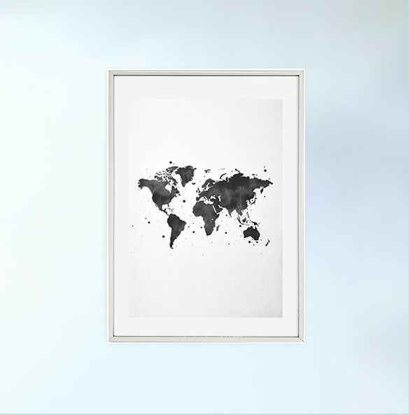 世界地図のアートポスター銀フレームあり