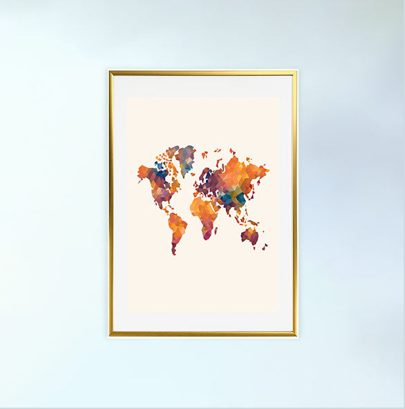 世界地図のアートポスター金フレームあり