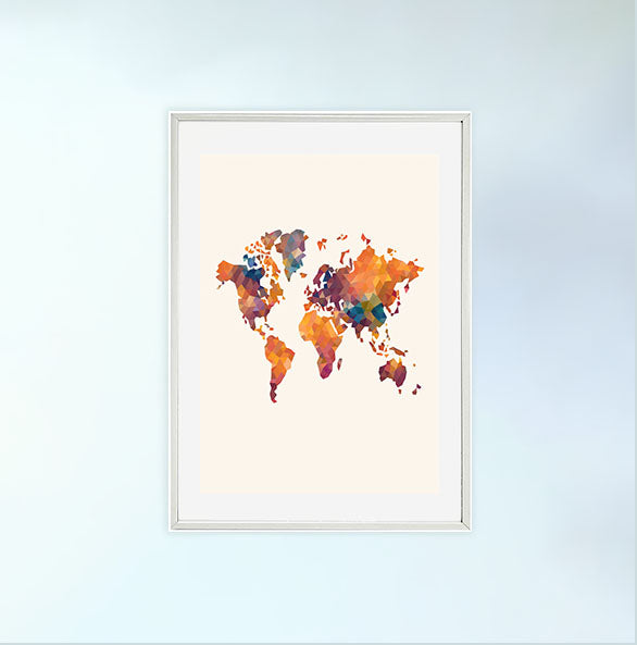 世界地図のアートポスター白フレームあり