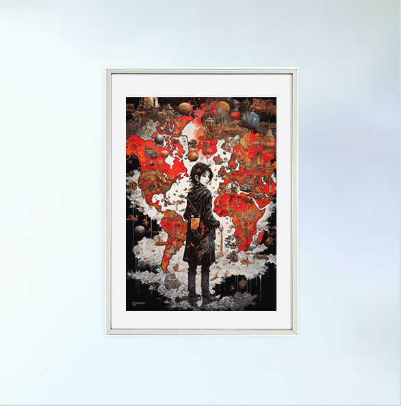 世界地図のアートポスター銀フレームあり