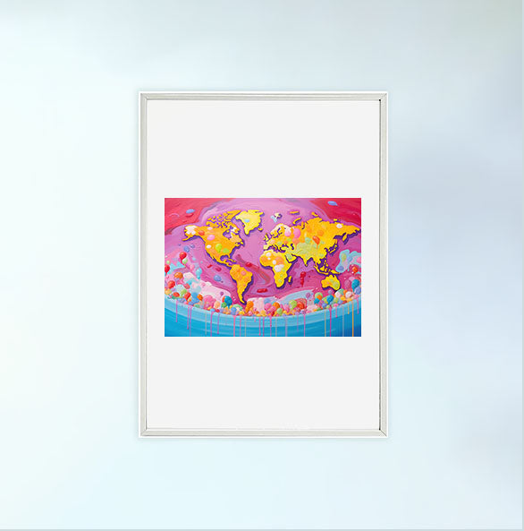 世界地図のアートポスター白フレームあり