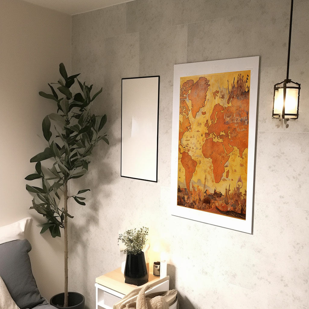 世界地図のアートポスター廊下配置イメージ