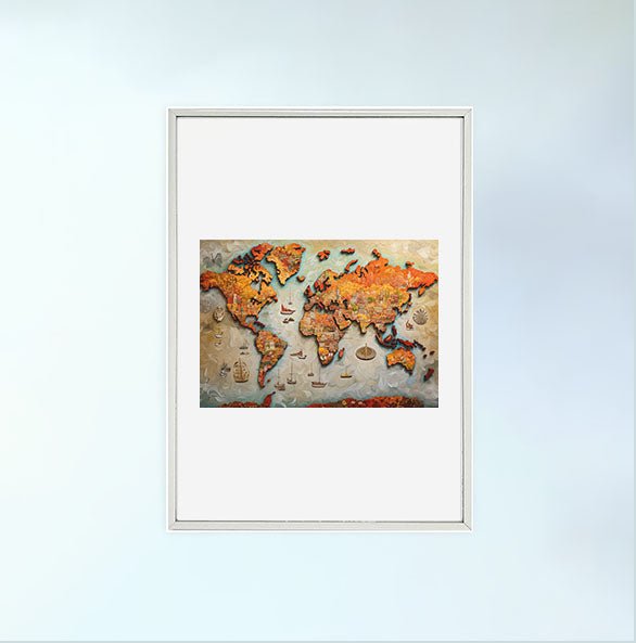 世界地図のアートポスター銀フレームあり