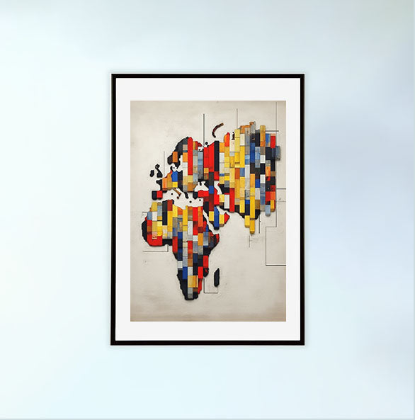 世界地図のアートポスター黒フレームあり
