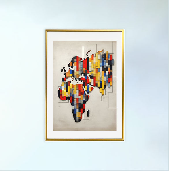 世界地図のアートポスター金フレームあり