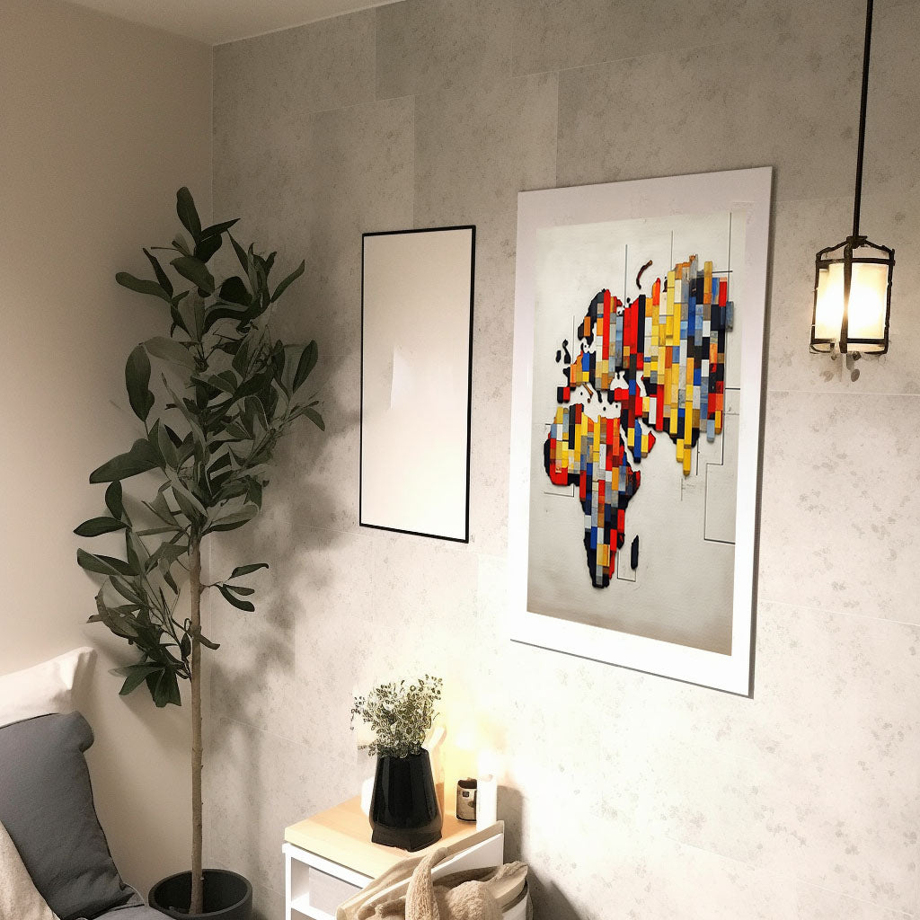 世界地図のアートポスター廊下配置イメージ