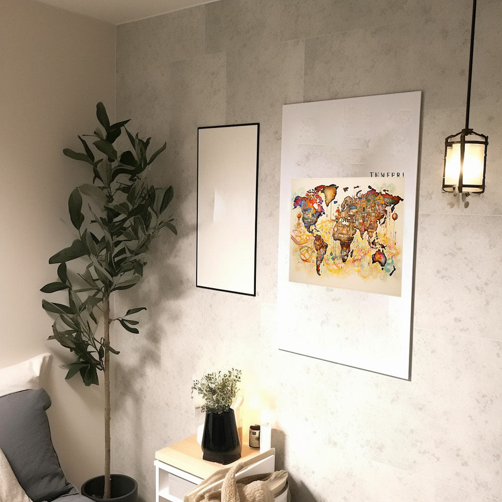 世界地図のアートポスター廊下配置イメージ