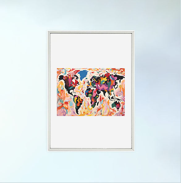 世界地図のアートポスター銀フレームあり