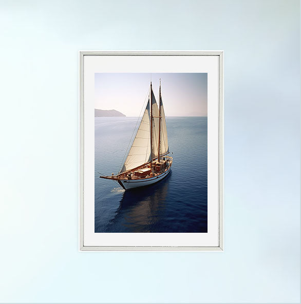 ヨットのアートポスター銀フレームあり