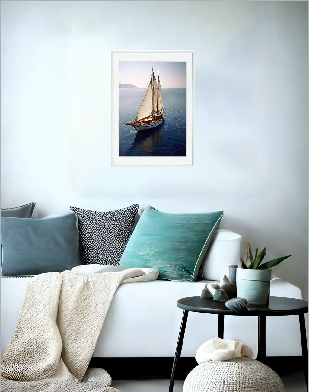 ヨットのアートポスターソファ配置イメージ