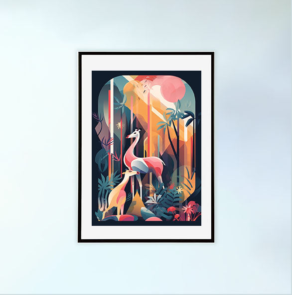 動物園のアートポスター黒フレームあり