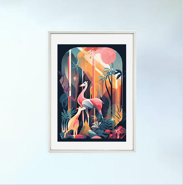 動物園のアートポスター銀フレームあり