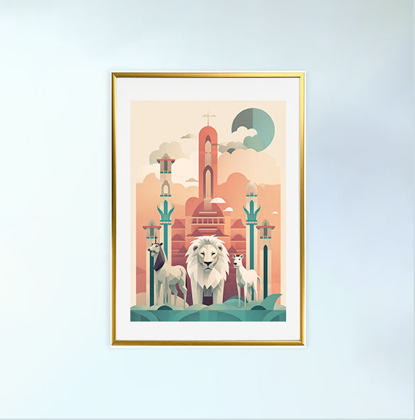 動物園のアートポスター金フレームあり