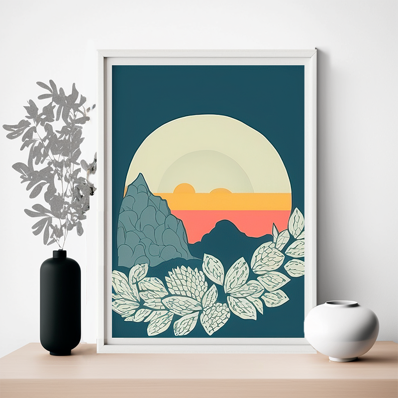 No.16 sunset and leaf art poster