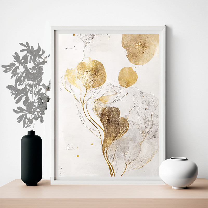 No.54 gold flower marble abstract art poster