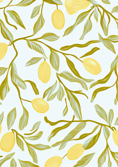 No.52 lemon and leaf abstract art poster