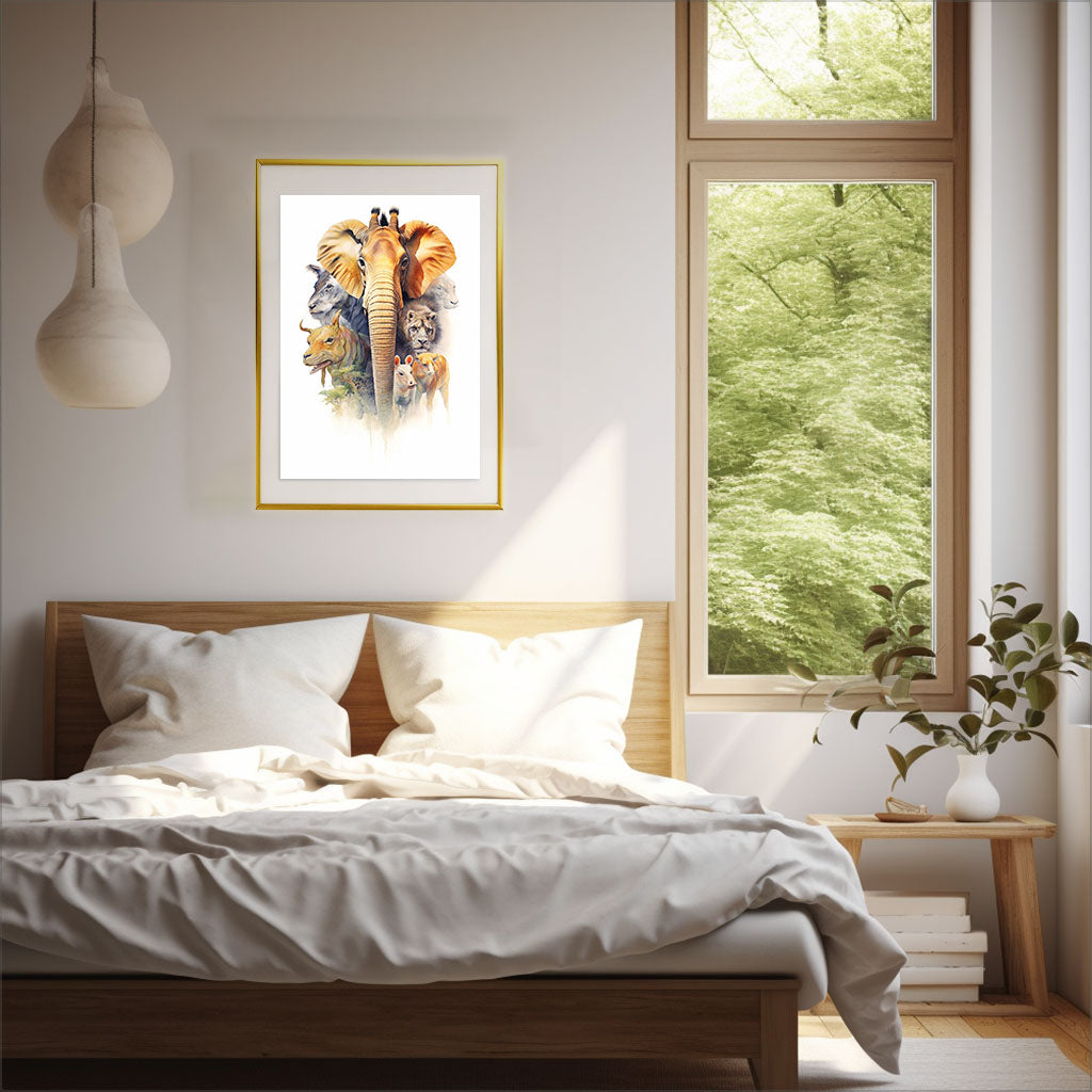 アフリカの動物のアートポスター寝室配置イメージ