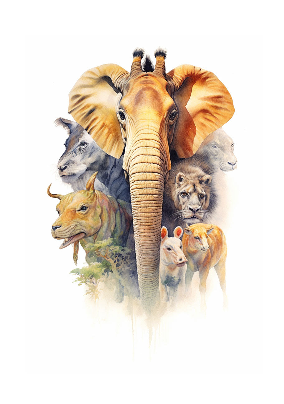 アフリカの動物のアートポスター原画のみ