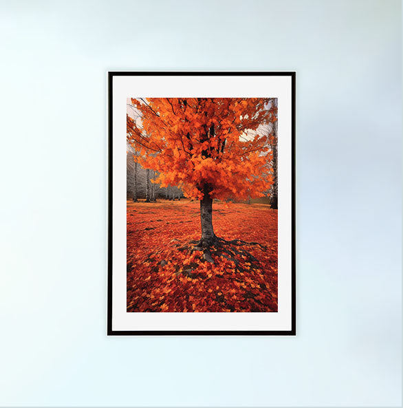 秋の紅葉のアートポスター黒フレームあり