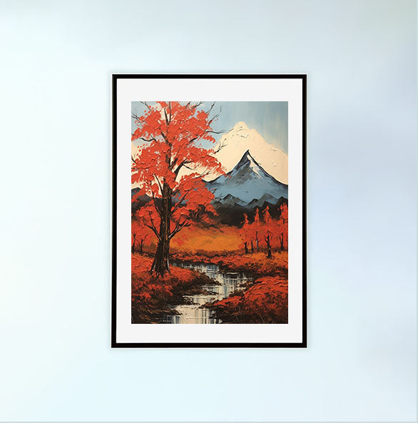 秋の紅葉のアートポスター黒フレームあり