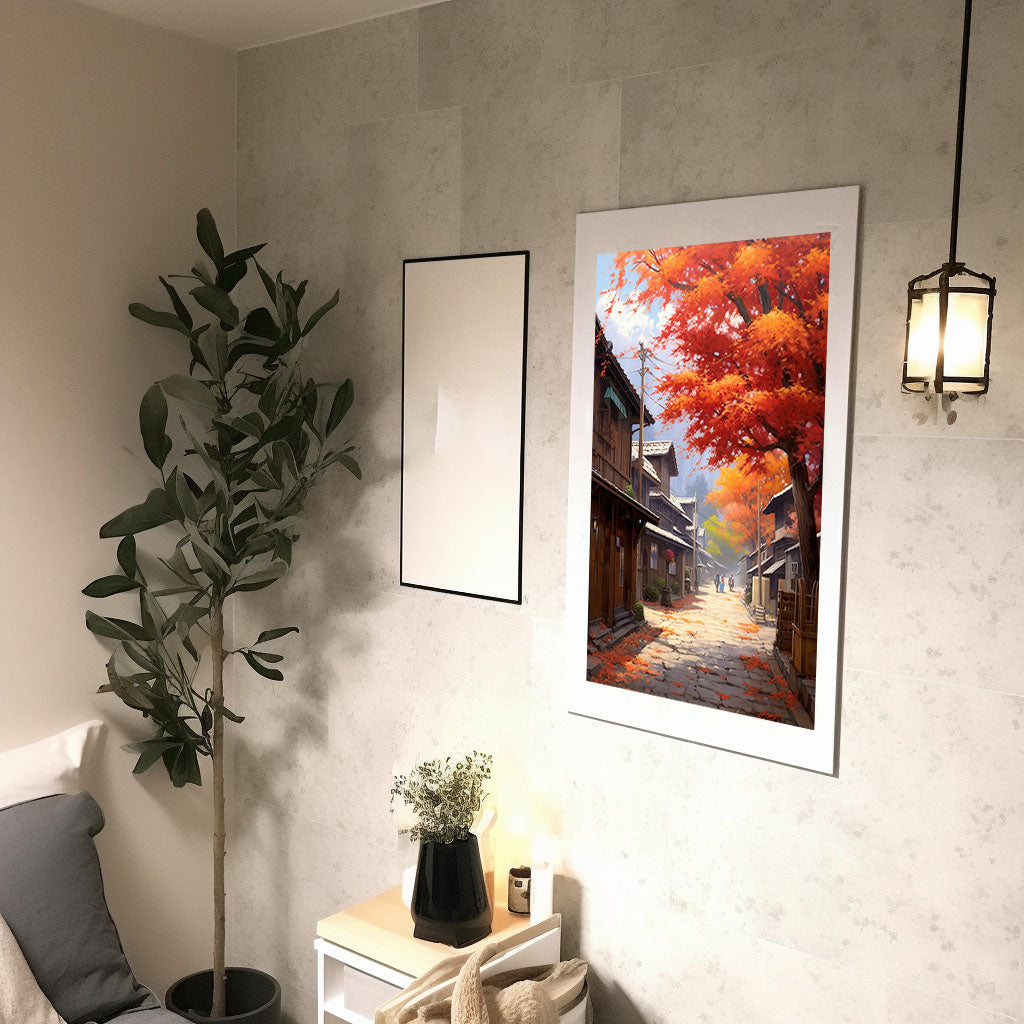 秋の紅葉のアートポスター廊下配置イメージ