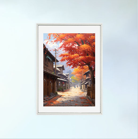 秋の紅葉のアートポスター銀フレームあり