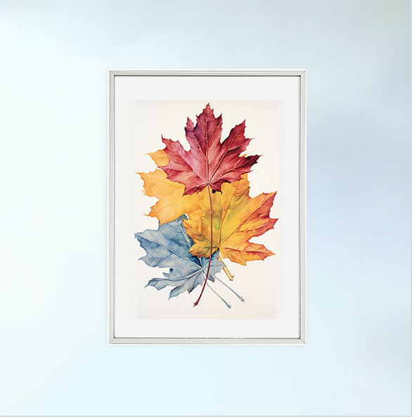 秋の紅葉のアートポスター銀フレームあり
