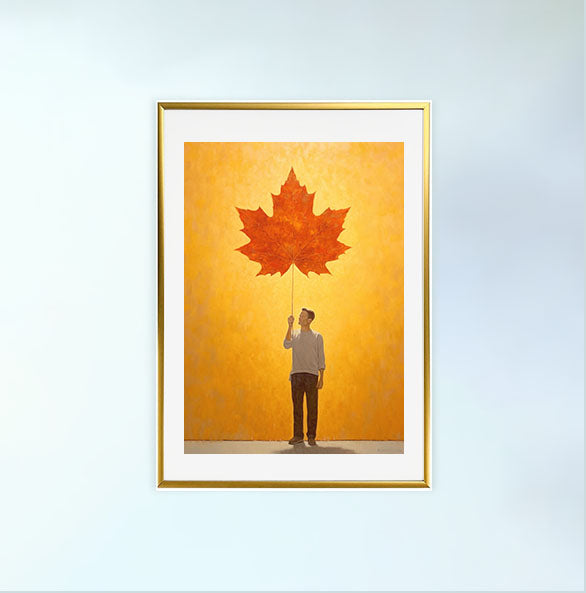 秋の紅葉のアートポスター金フレームあり