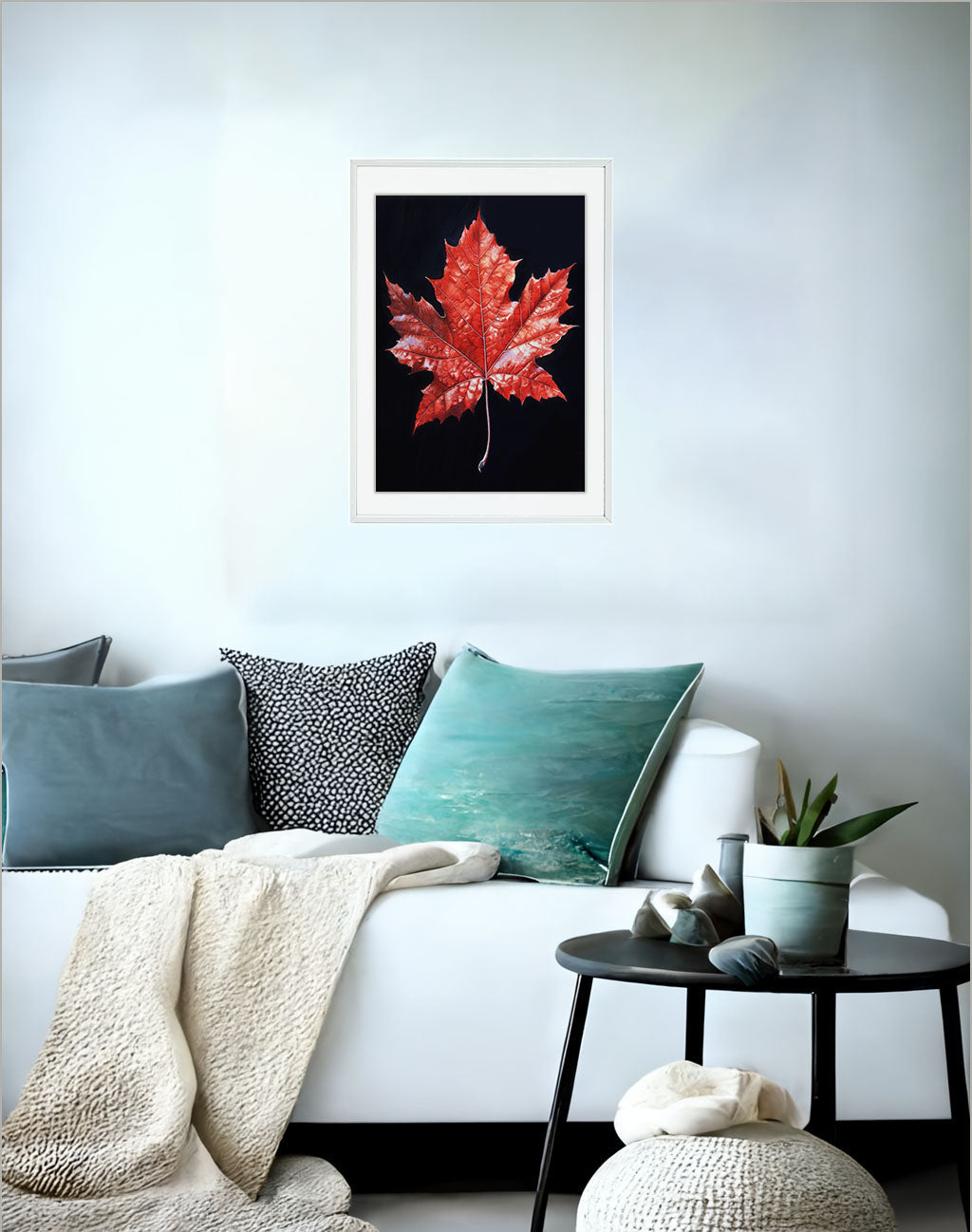 秋の紅葉のアートポスターソファ配置イメージ