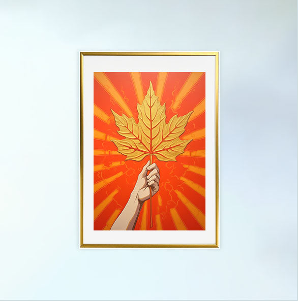 秋の紅葉のアートポスター金フレームあり