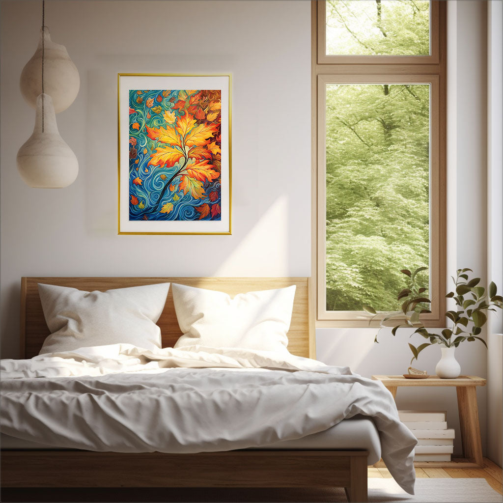 秋の紅葉のアートポスター寝室配置イメージ
